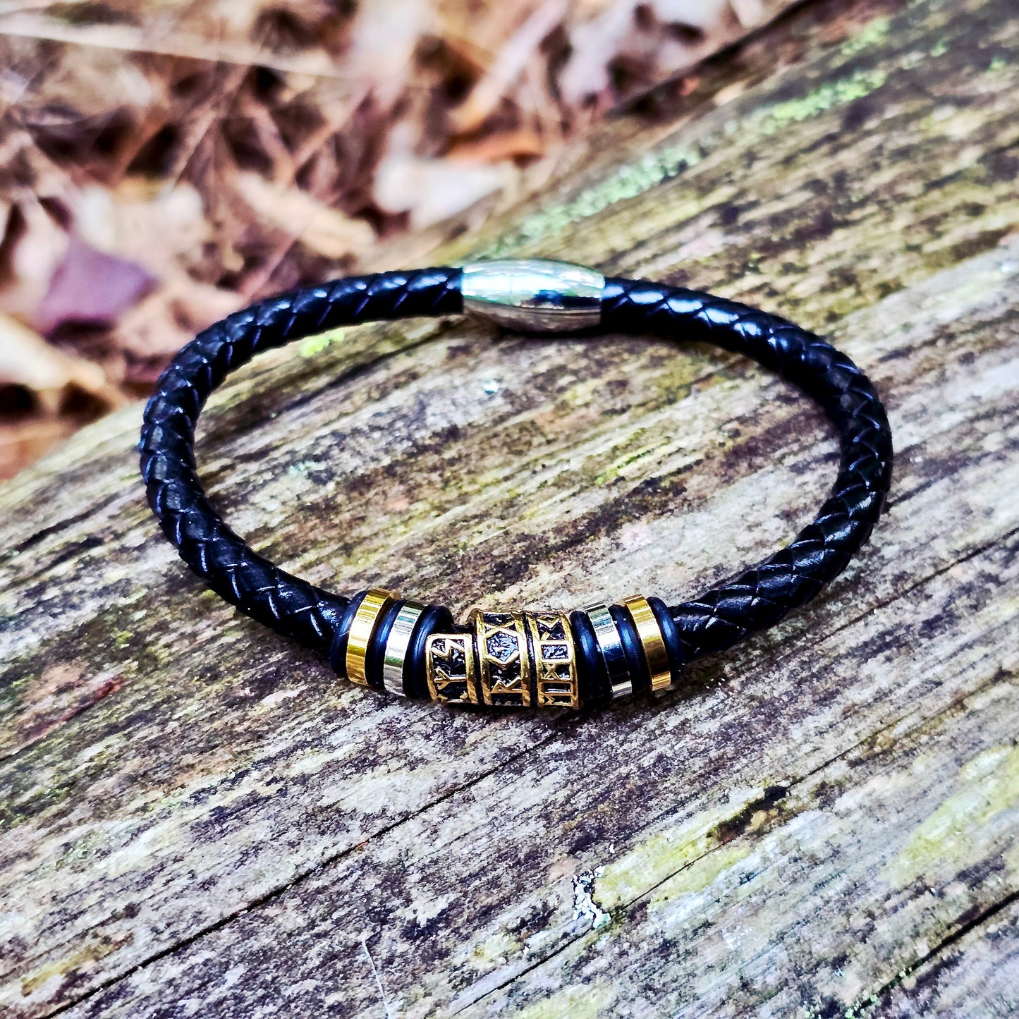 Leather Bracelet "Golden Runes"