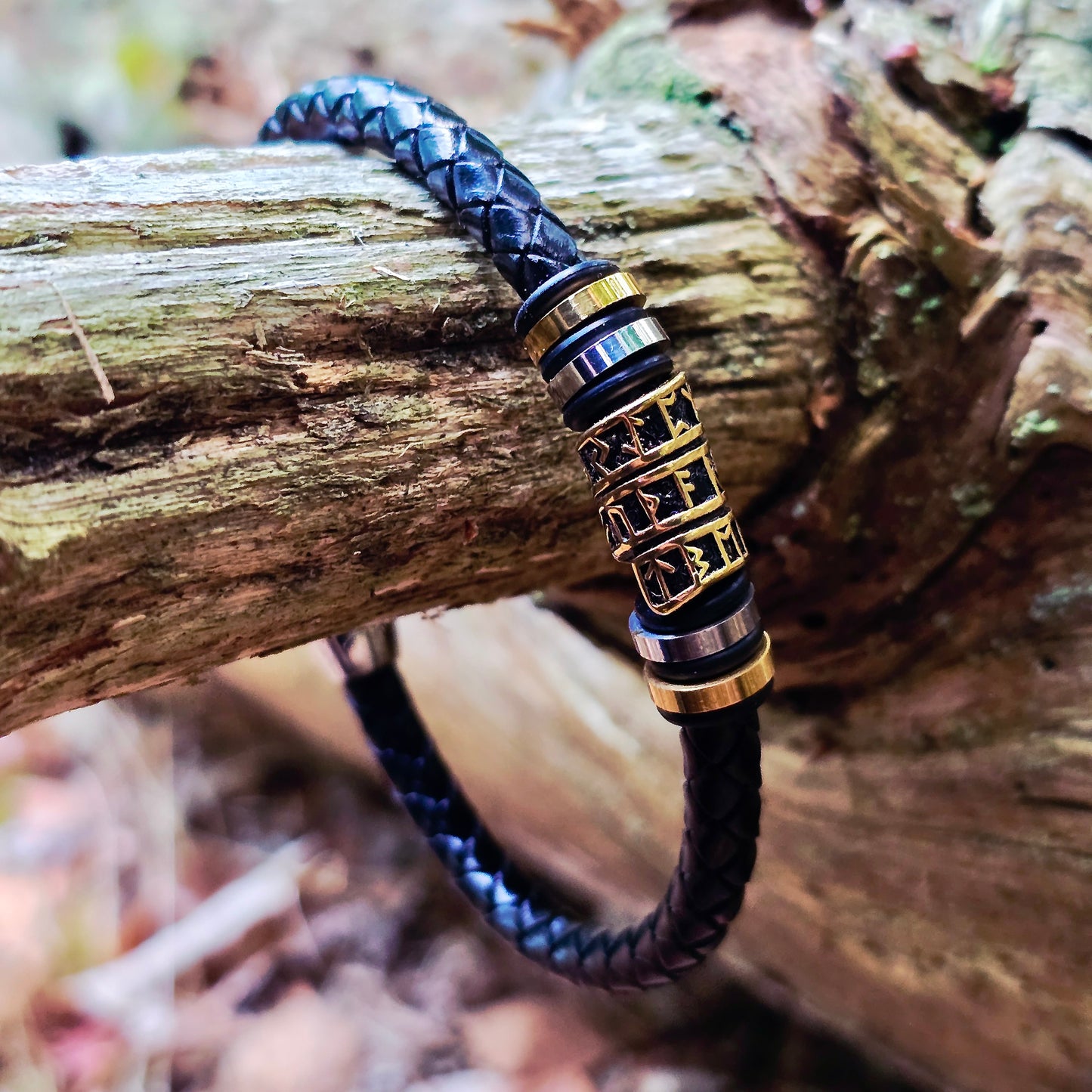 Leather Bracelet "Golden Runes"