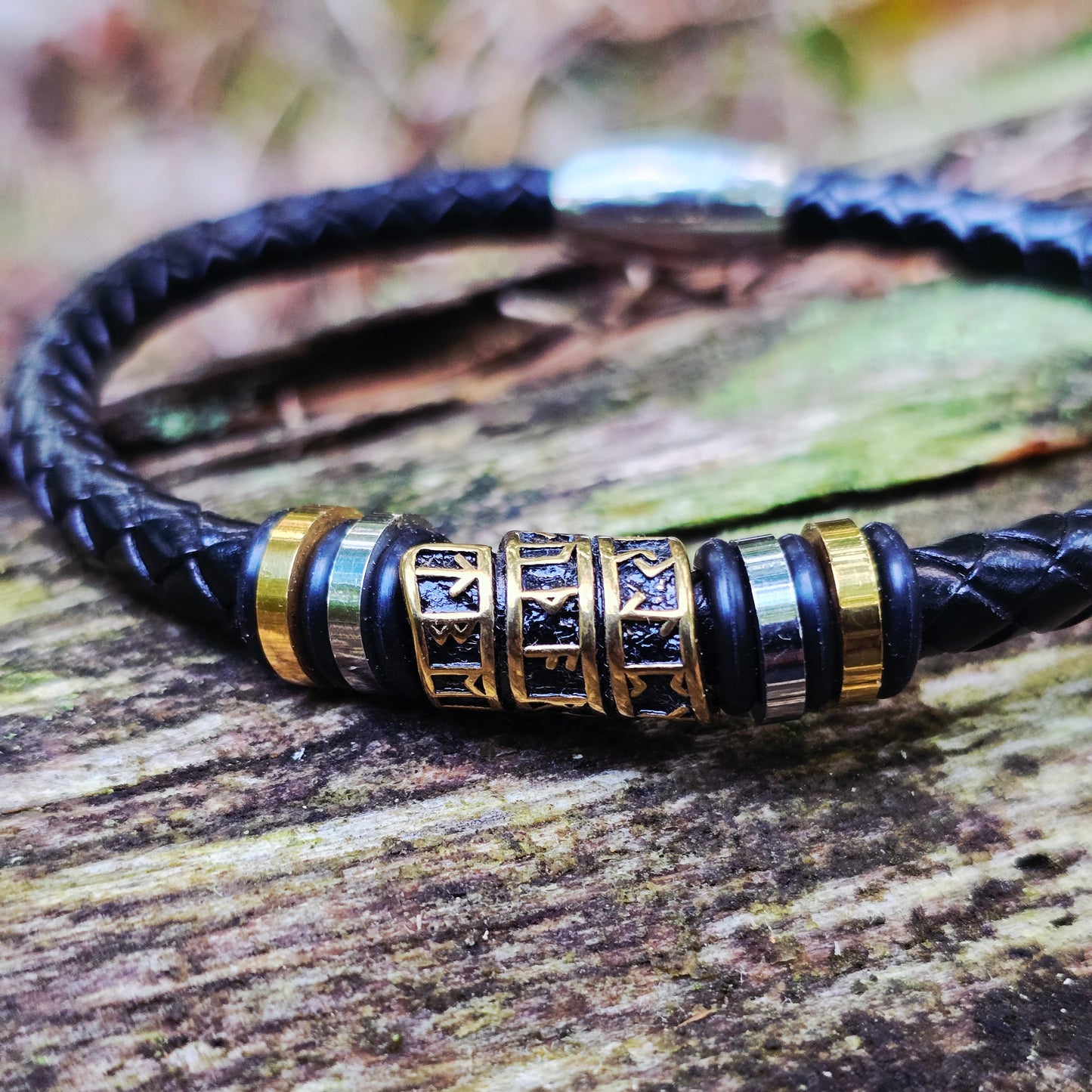 Leather Bracelet "Golden Runes"