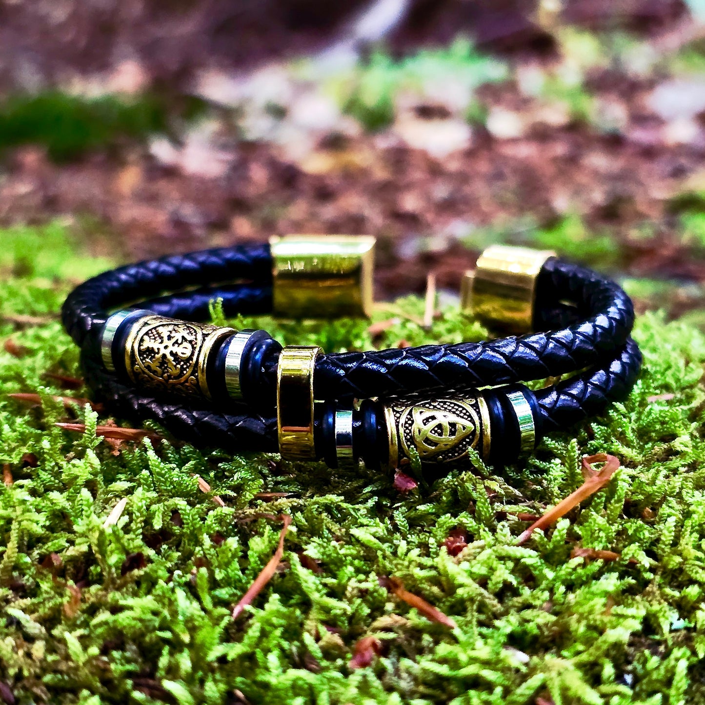 Leather Bracelet "Vegvisir and Valknut Double" (2025)