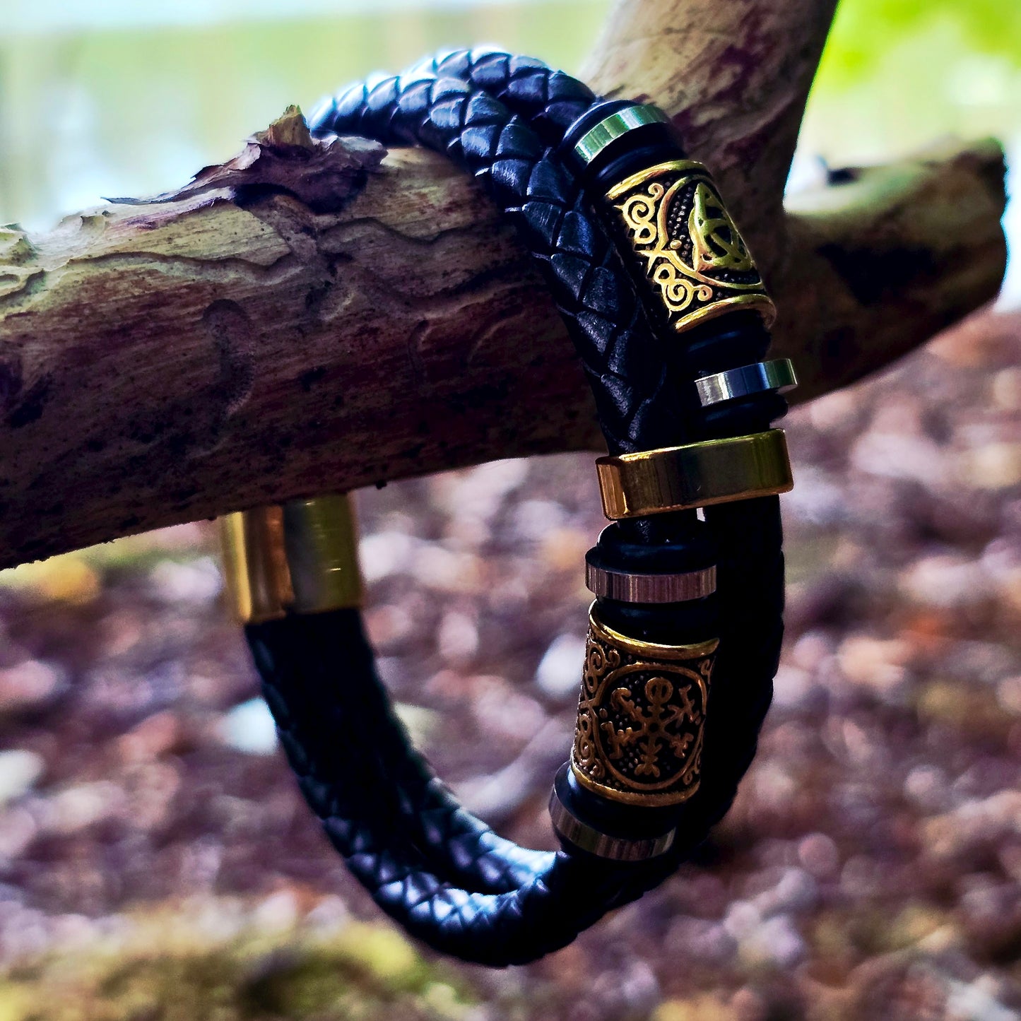 Leather Bracelet "Vegvisir and Valknut Double" (2025)
