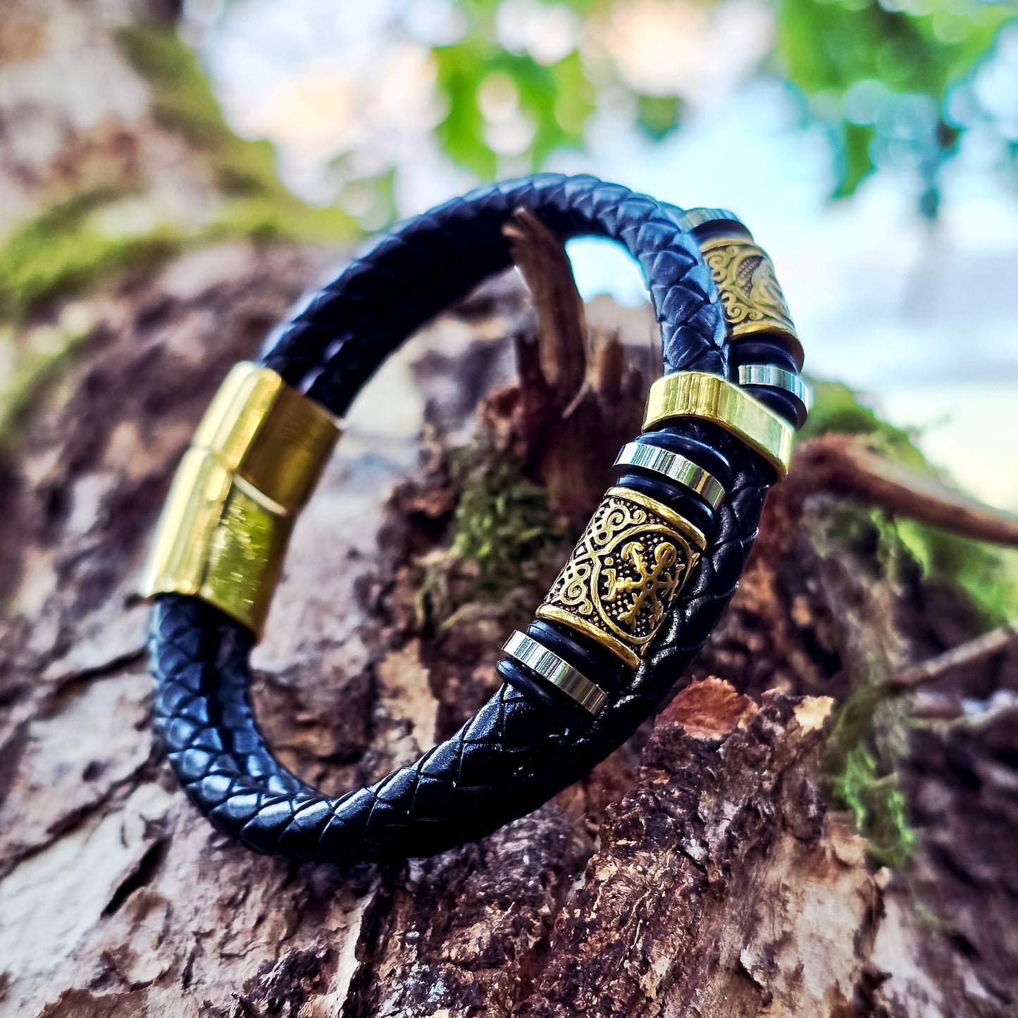 Leather Bracelet "Vegvisir and Valknut Double" (2025)