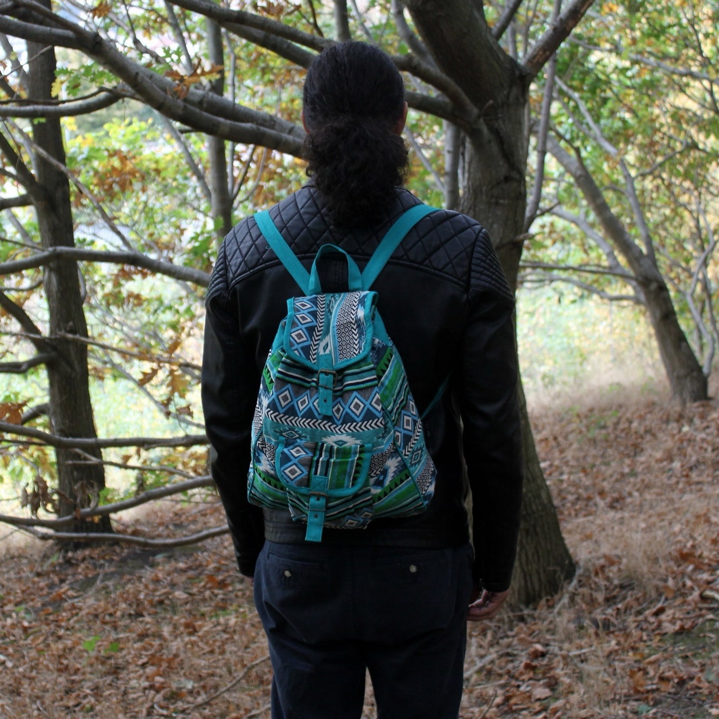 Jacquard Backpack β Natural & Unique - Teal