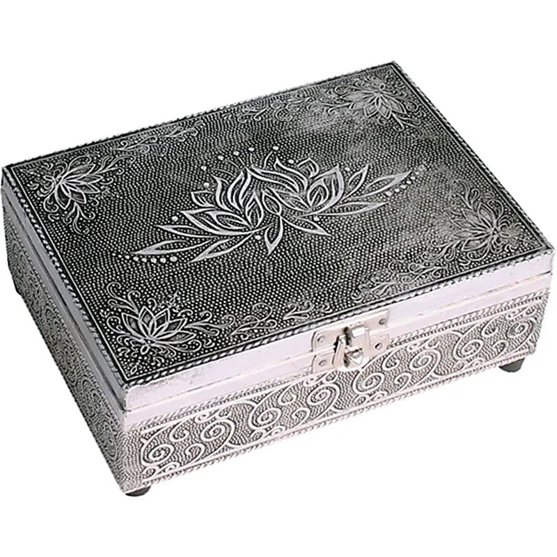 Schatulle mit Aluminiumrelief – Schmuck- & Tarotbox „Lotus“