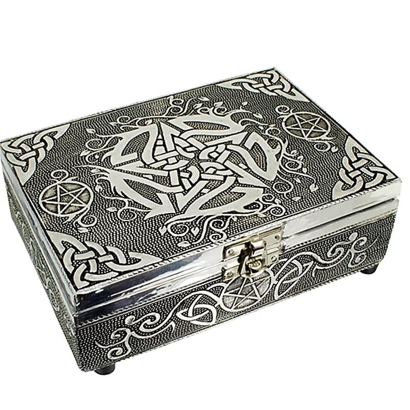 Låda med aluminiumrelief – Smyckes- & tarotask "Pentagram"