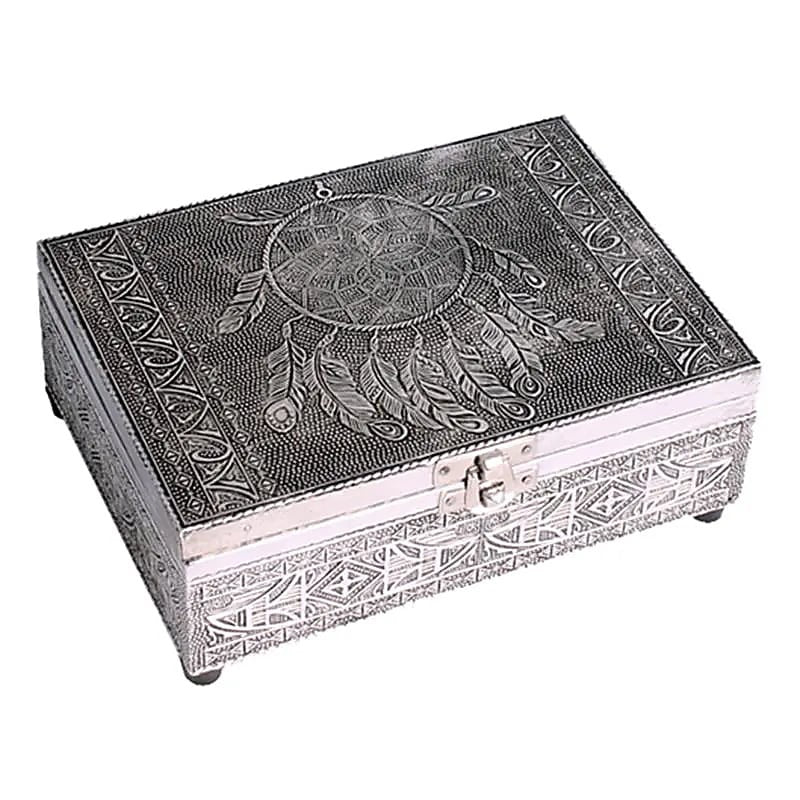 Låda med aluminiumrelief – Smyckes- & tarotask "Drömfångare"