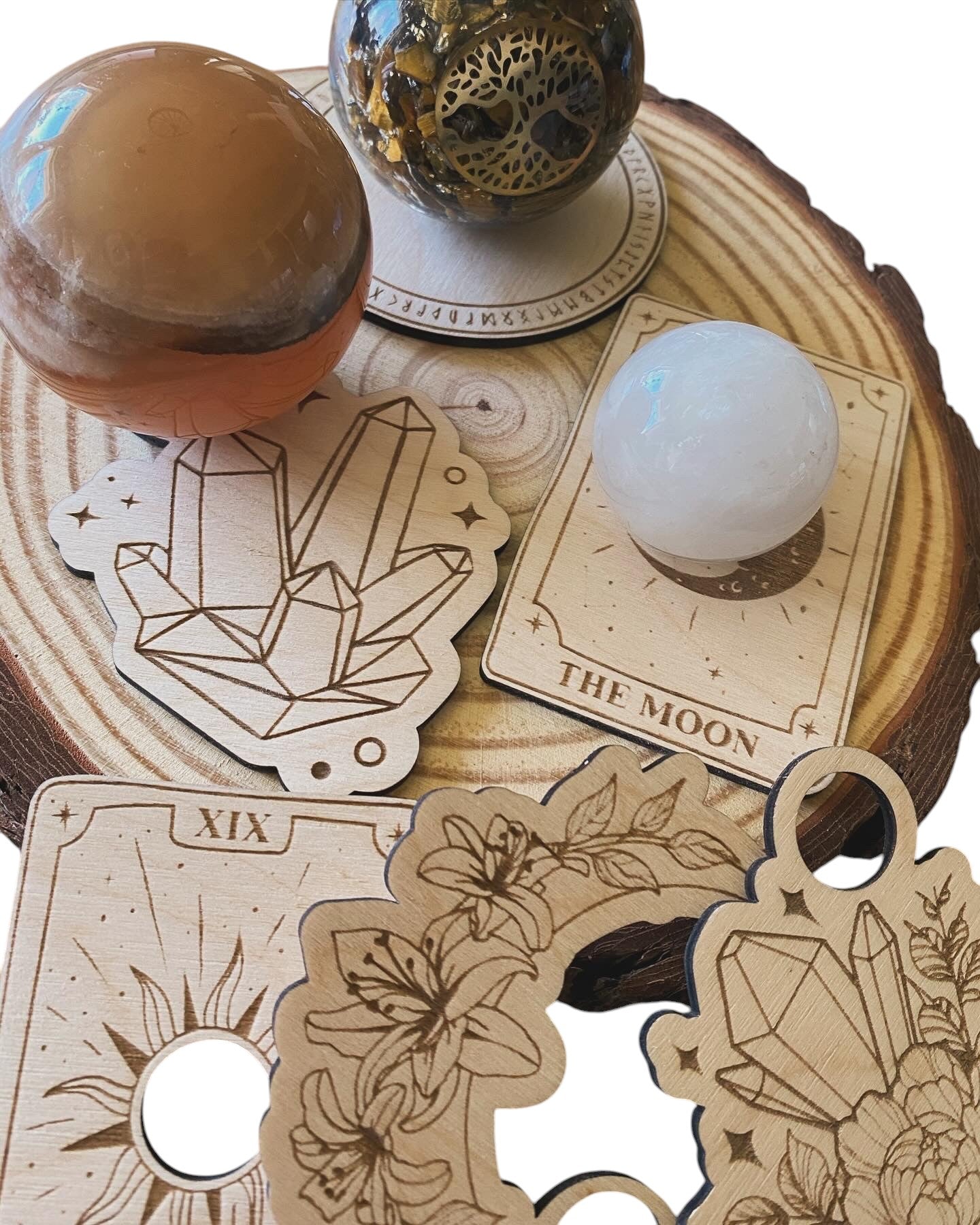 Crystal ball holder with runes & symbols – your magical companion