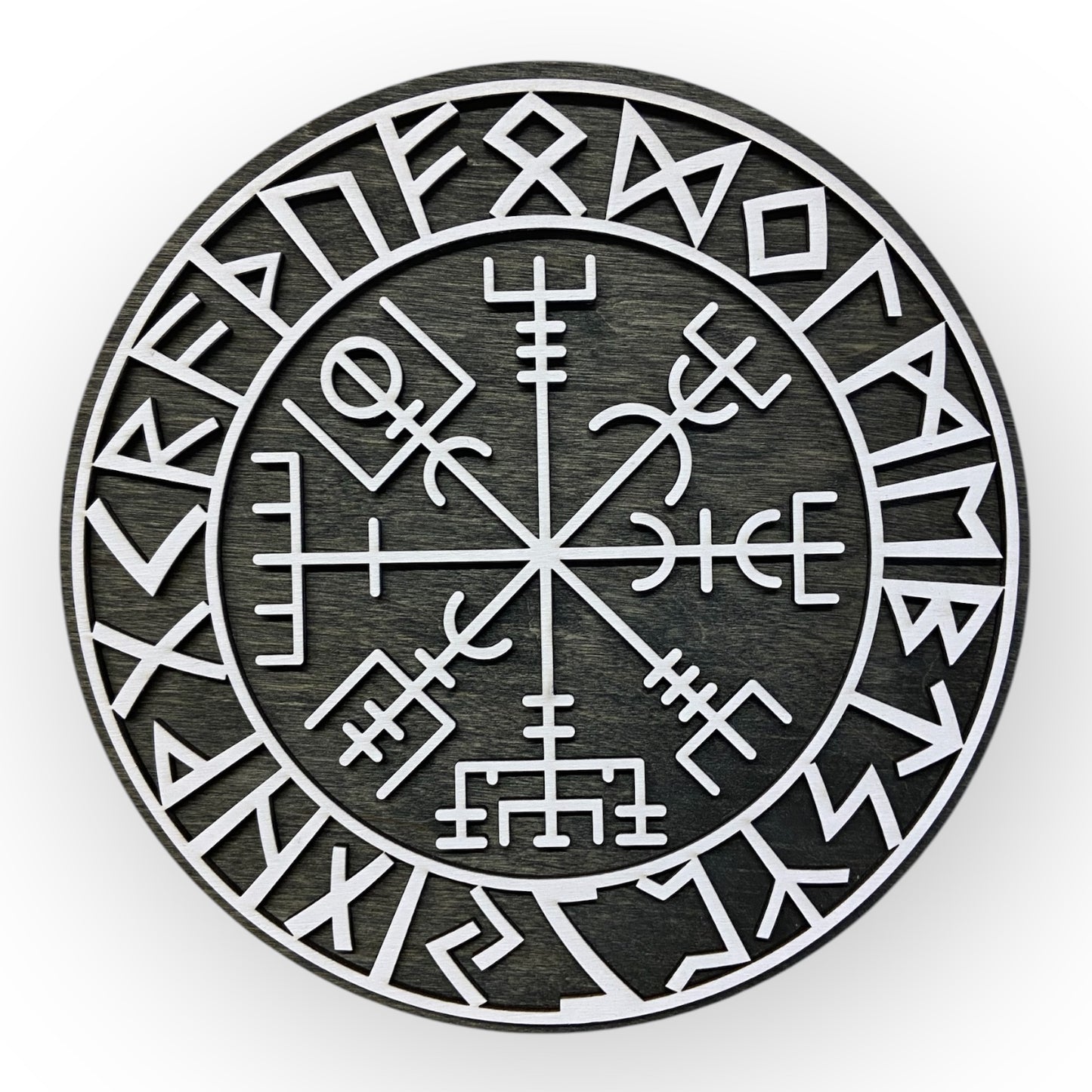 Wall decoration – Viking Shield with Runes & Viking Compass 🛡️✨ - Type 3, Vers. 3