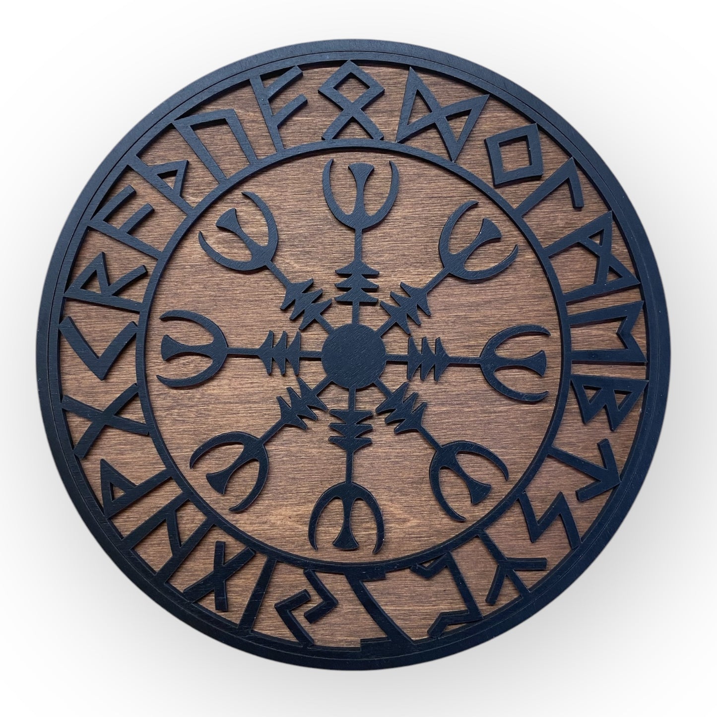 Wall decoration – Viking Shield with Runes & Viking Compass 🛡️✨ - Type 4, Vers. 3