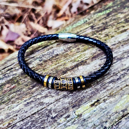 Leather Bracelet "Golden Runes"