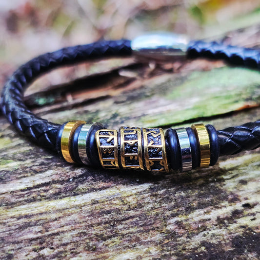 Leather Bracelet "Golden Runes"