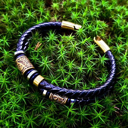 Leather Bracelet "Vegvisir and Valknut Double" (2025)