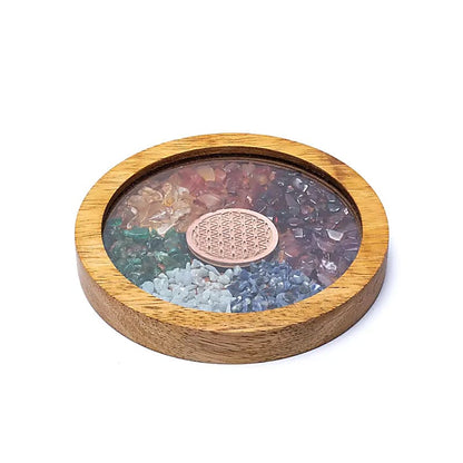 Wooden coaster chakras &amp; flower of life