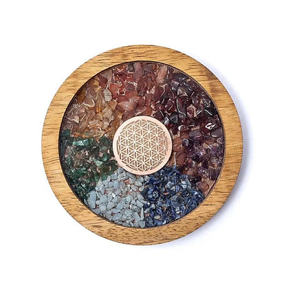 Wooden coaster chakras &amp; flower of life