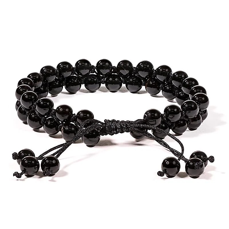 Armband Schwarzer Achat - Doppelreihe, verstellbar
