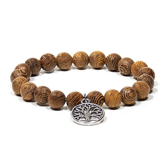 Mala-/Armband i Wenge-trä med Livets träd, 8mm
