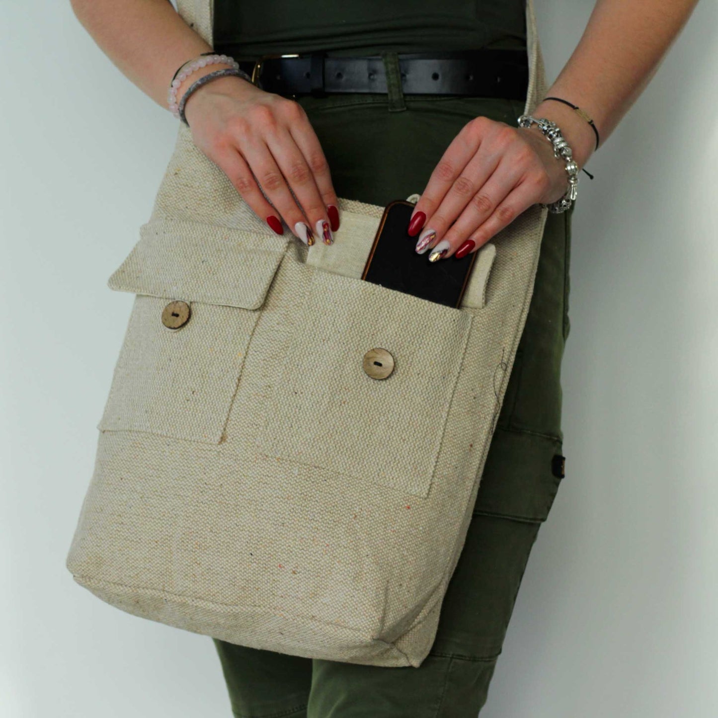 Pocket Bag in Cotton - Jeans, 36cm