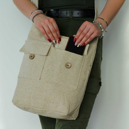 Pocket Bag in Cotton - Jeans, 36cm