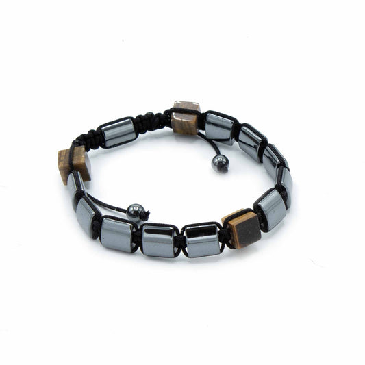 Magnetiskt Shamballa-armband av Hämatit med Tigeröga