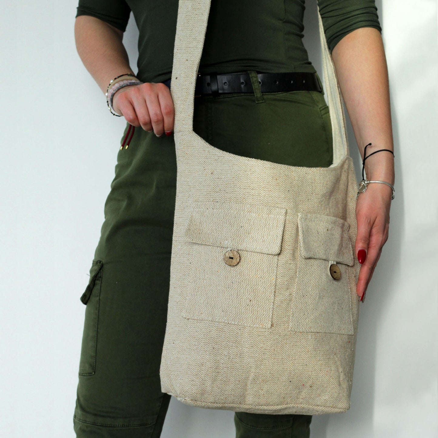 Pocket Bag in Cotton - Stone, 36cm