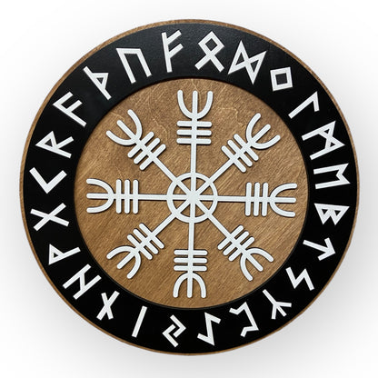 Wanddekoration – Vikingerschild mit Runen & Vikingkompass 🛡️✨ – Typ 2, Vers. 3