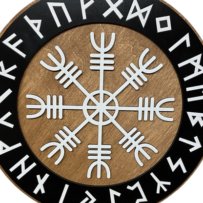 Wanddekoration – Vikingerschild mit Runen & Vikingkompass 🛡️✨ – Typ 2, Vers. 3