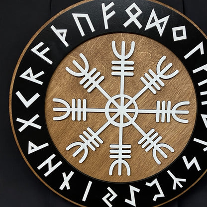 Wanddekoration – Vikingerschild mit Runen & Vikingkompass 🛡️✨ – Typ 2, Vers. 3
