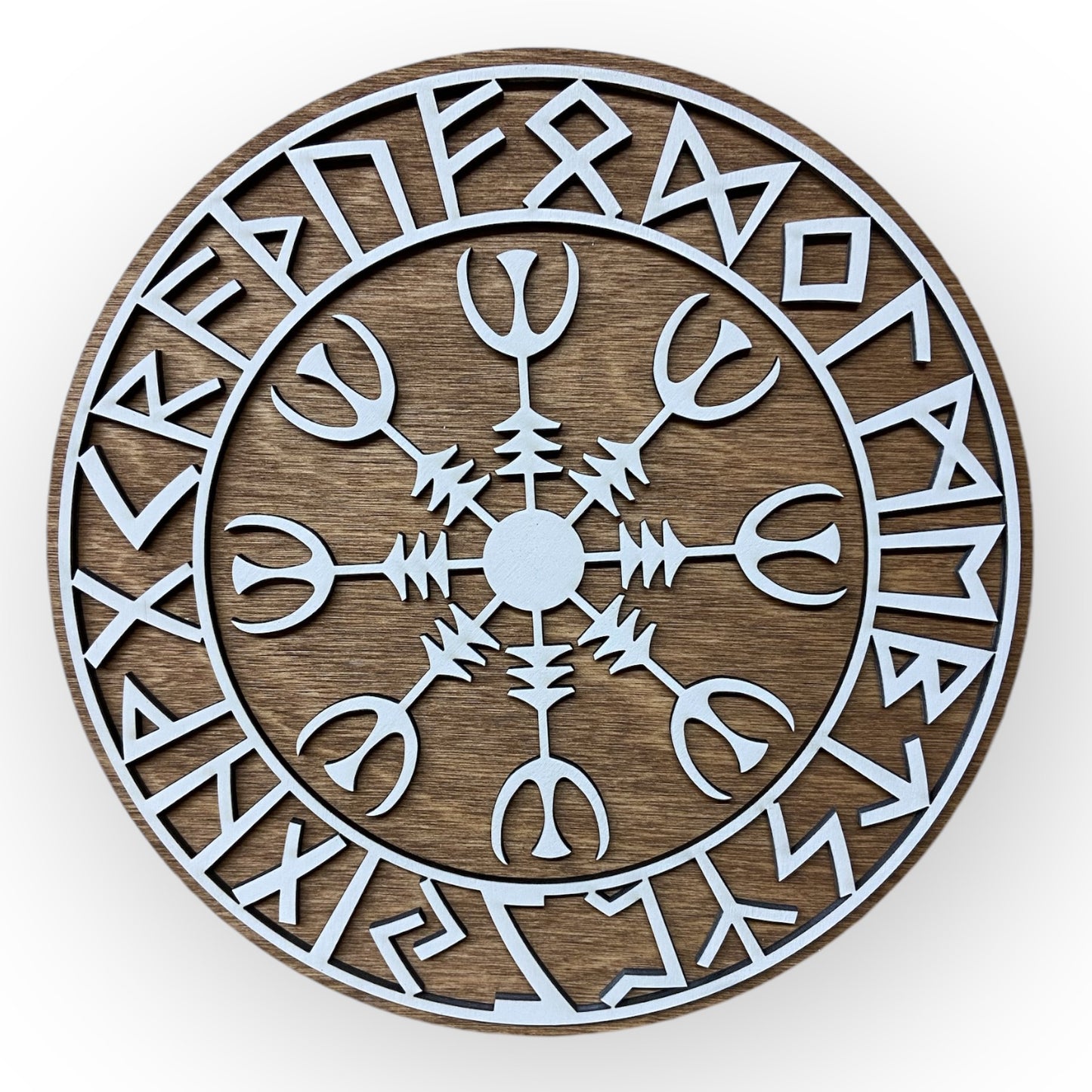Wall decoration – Viking Shield with Runes &amp; Viking Compass 🛡️✨ - Type 4, Vers. 3