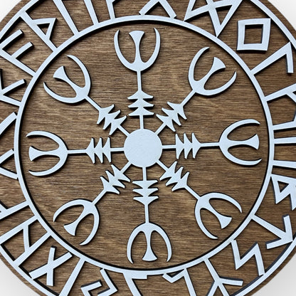 Wall decoration – Viking Shield with Runes &amp; Viking Compass 🛡️✨ - Type 4, Vers. 3