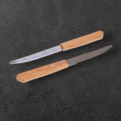 Kniv med träskaft av bok - tandad blad - 21 cm