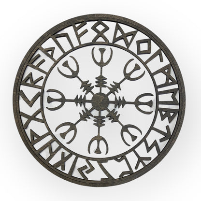 Wall decoration – Viking Shield with Runes &amp; Viking Compass 🛡️✨ - Type 4, Vers. 3