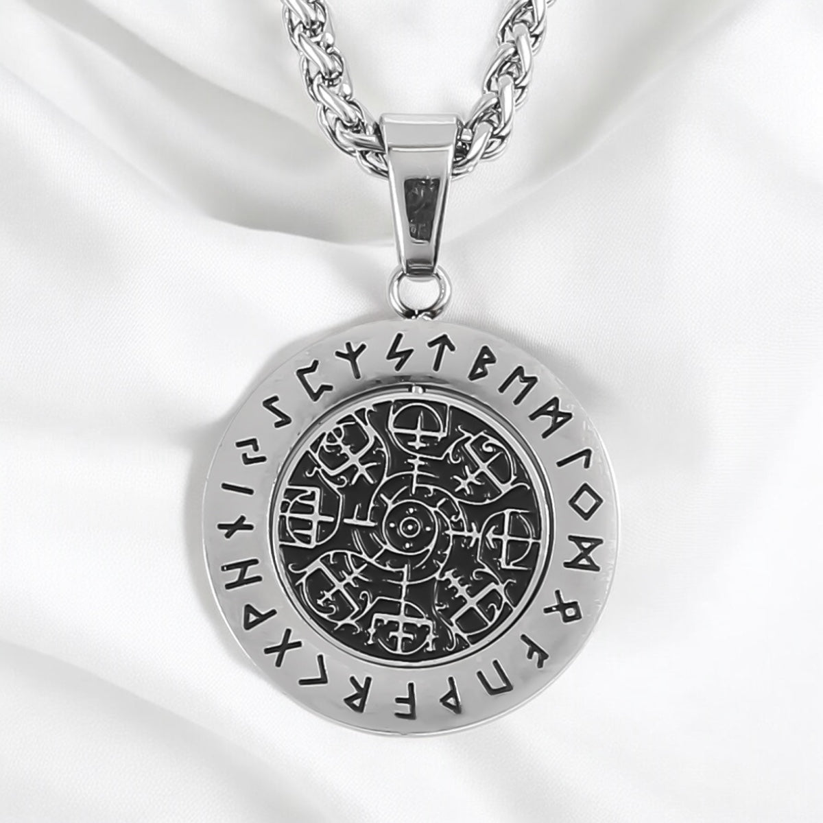 Vegvisir Polished Necklace – 304 Stainless Steel with Rune Ring (2025)