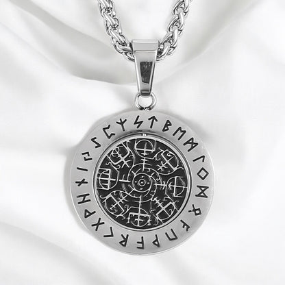 Vegvisir Polished Necklace – 304 Stainless Steel with Rune Ring (2025)