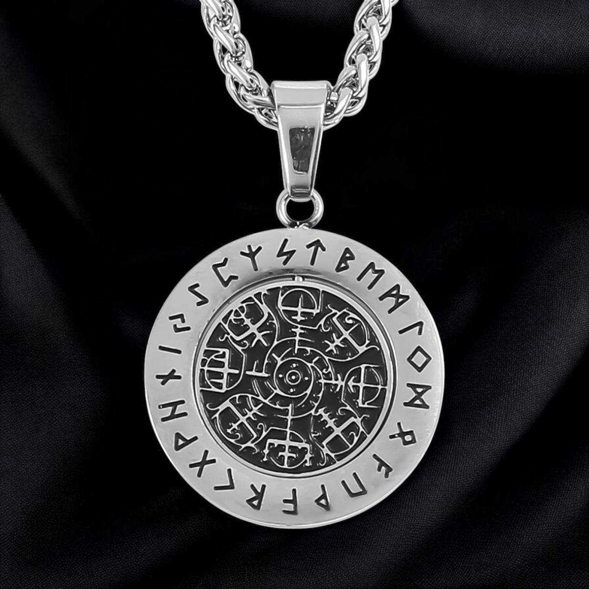 Vegvisir Polished Necklace – 304 Stainless Steel with Rune Ring (2025)
