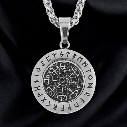 Vegvisir Polished Necklace – 304 Stainless Steel with Rune Ring (2025)