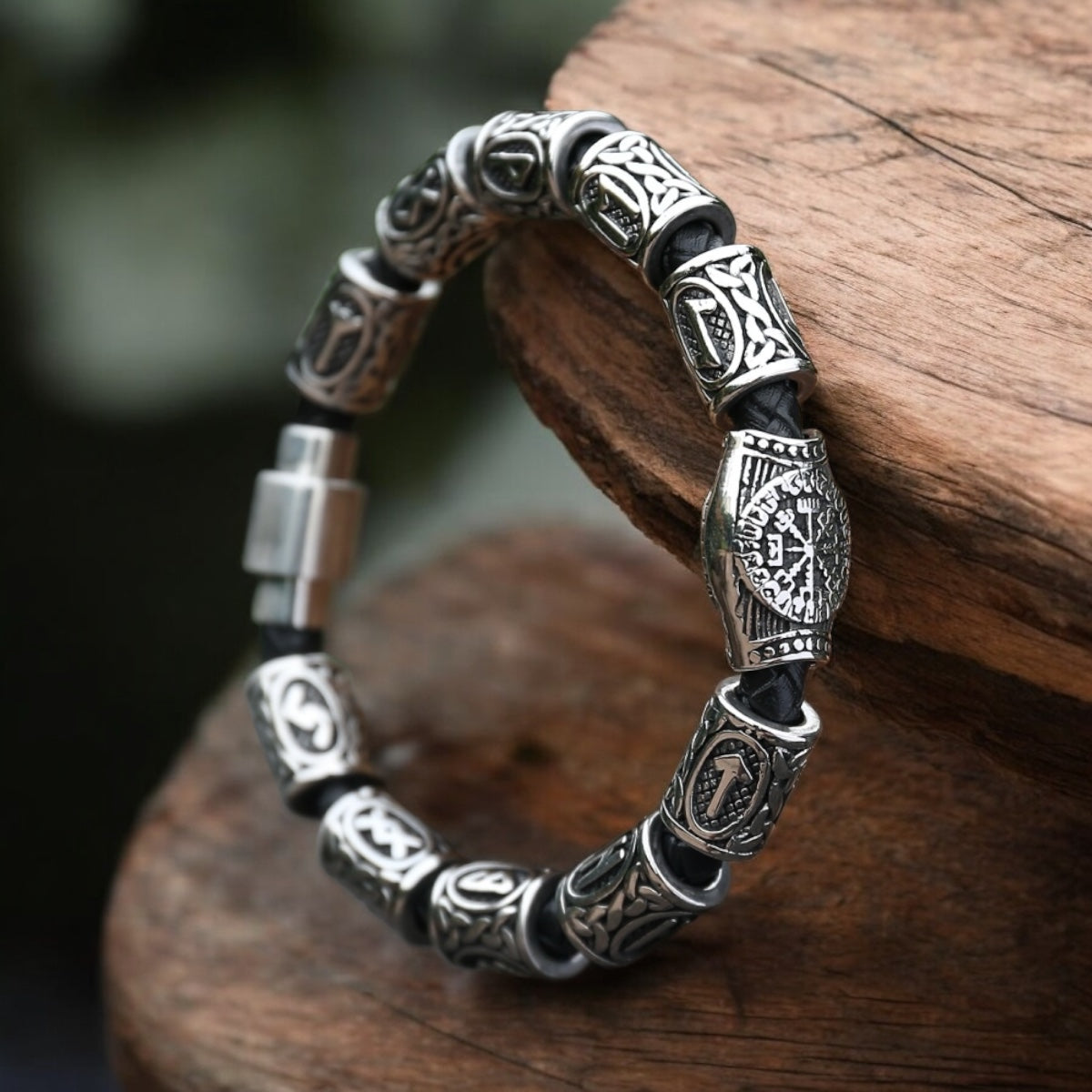 Norse Beads-armband „Silber“ – Edelstahl & Leder