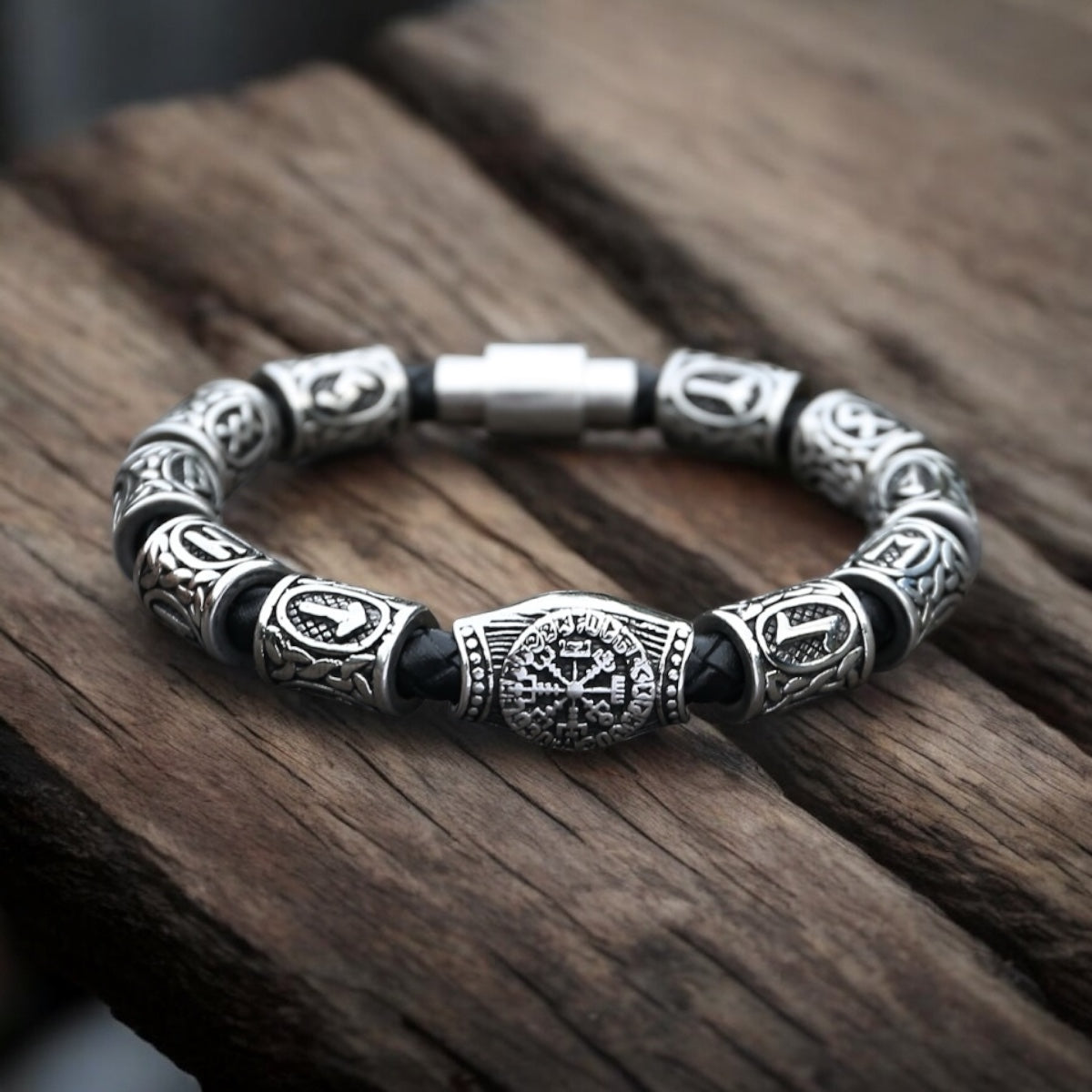 Norse Beads-armband „Silber“ – Edelstahl & Leder