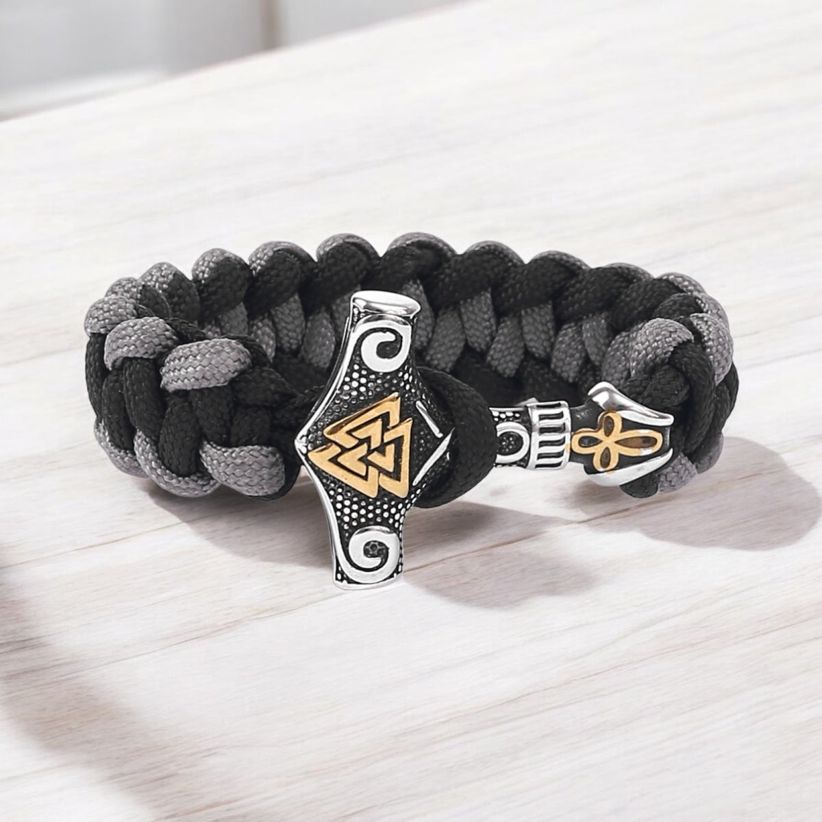 Thor Mjölnir Armband – Paracord, Schwarz-Grau