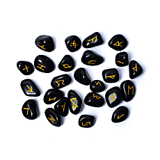 Runes Oracle set Black Agate in velvet bag - 25pcs.x20mm