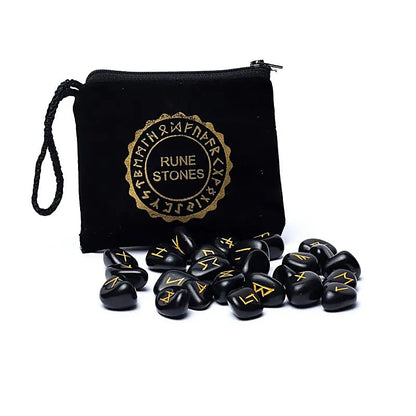 Runes Oracle set Black Agate in velvet bag - 25pcs.x20mm