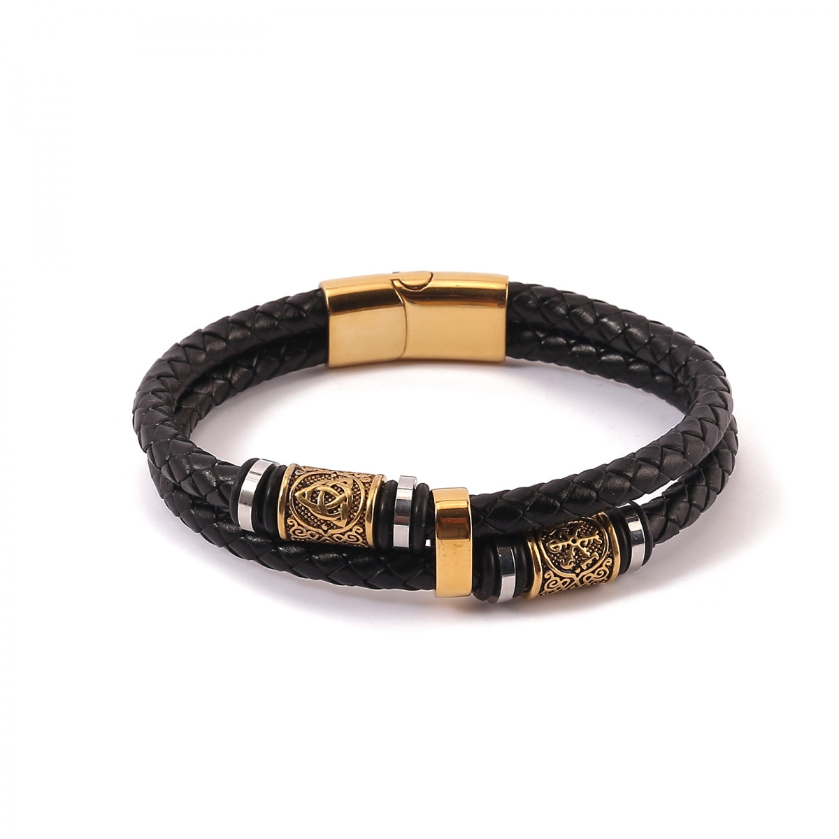 Leather Bracelet "Vegvisir and Valknut Double" (2025)