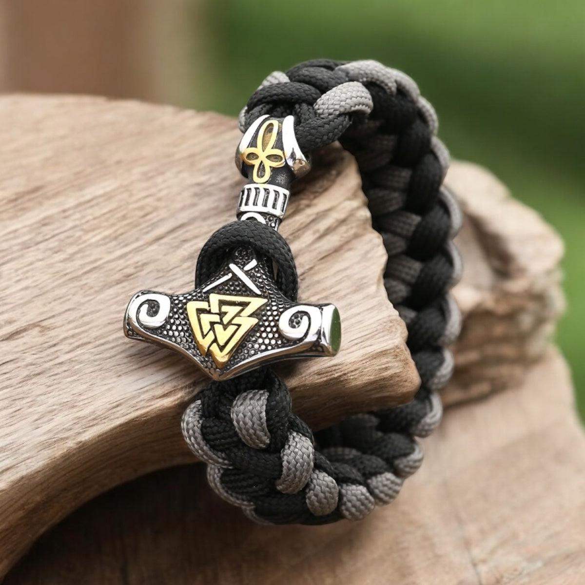 Thor Mjölnir Armband – Paracord, Schwarz-Grau
