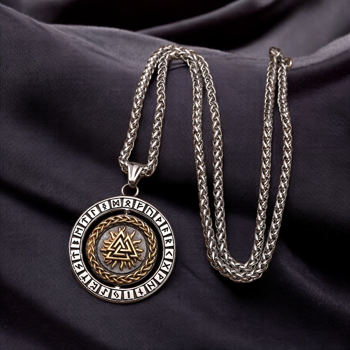 Viking Rotating Necklace – Vegvisir und Valknut-Symbol