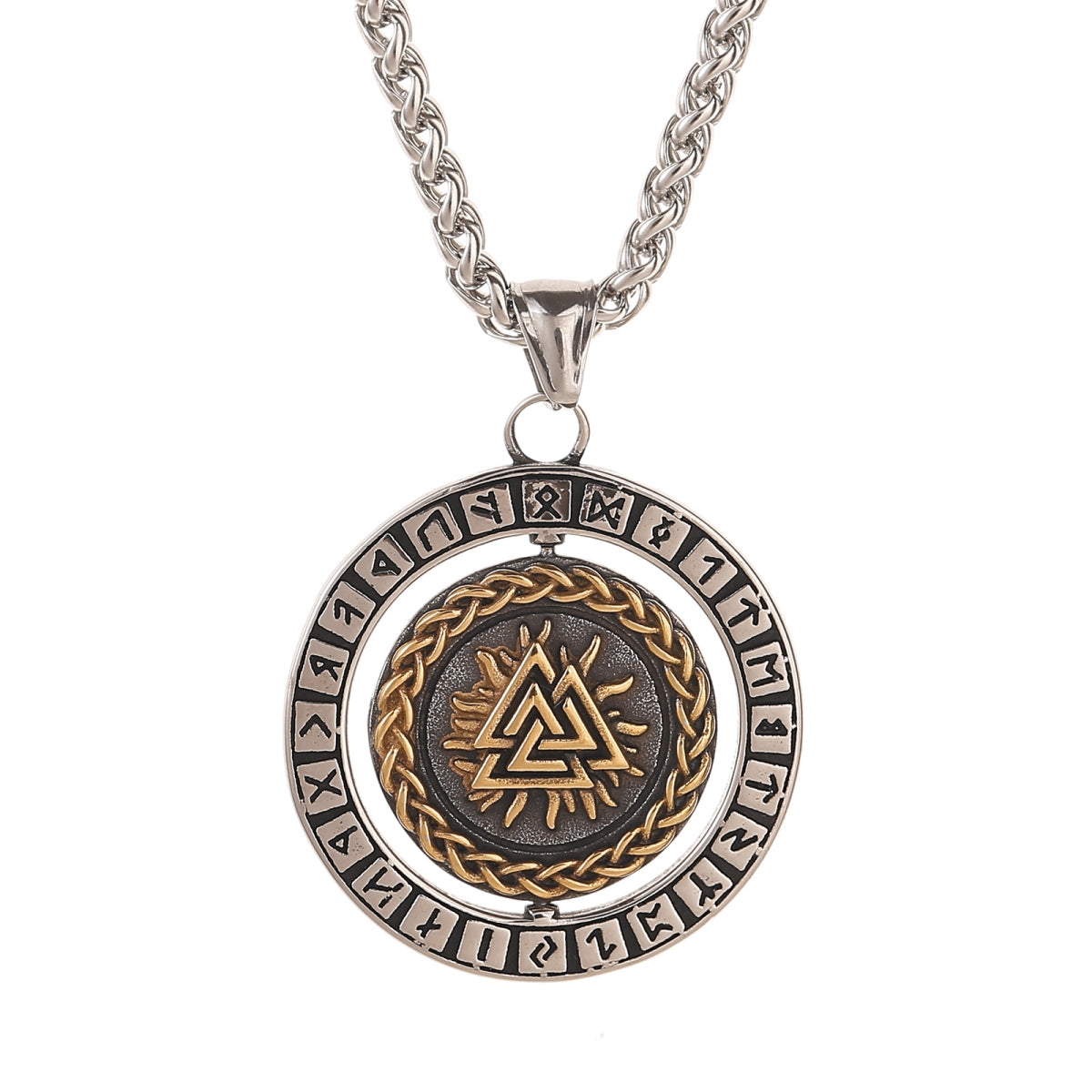 Viking Rotating Necklace – Vegvisir und Valknut-Symbol